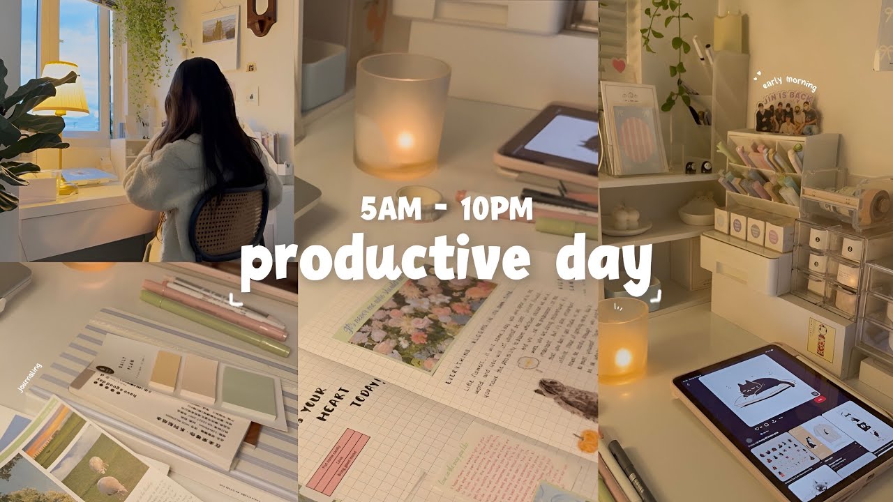 5AM - 10PM PRODUCTIVE DAY🌸🌱study vlog, journaling, unbox, romanticizing life˚ ༘