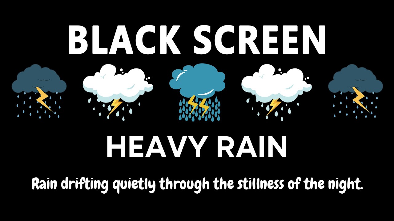 Night Rain Ambience with Thunder | BLACK SCREEN | Sleep Aid and Quiet Dark Screen