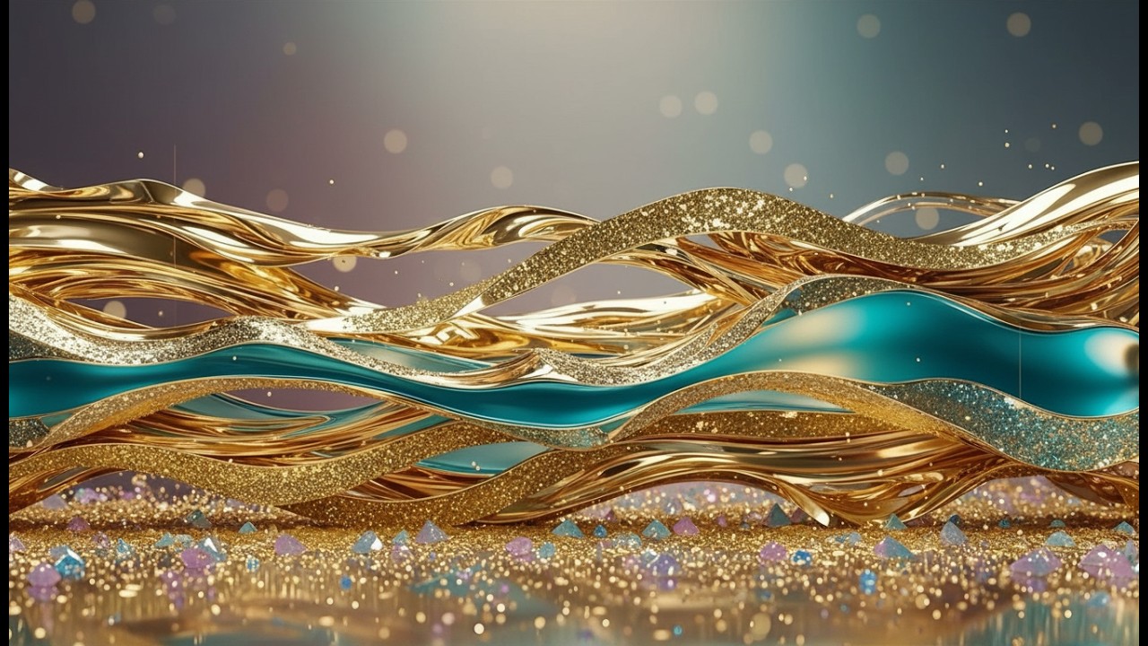 Golden Teal Glitter Flow | Relaxing Luxury Screen Saver Background Loops #AbstractArt