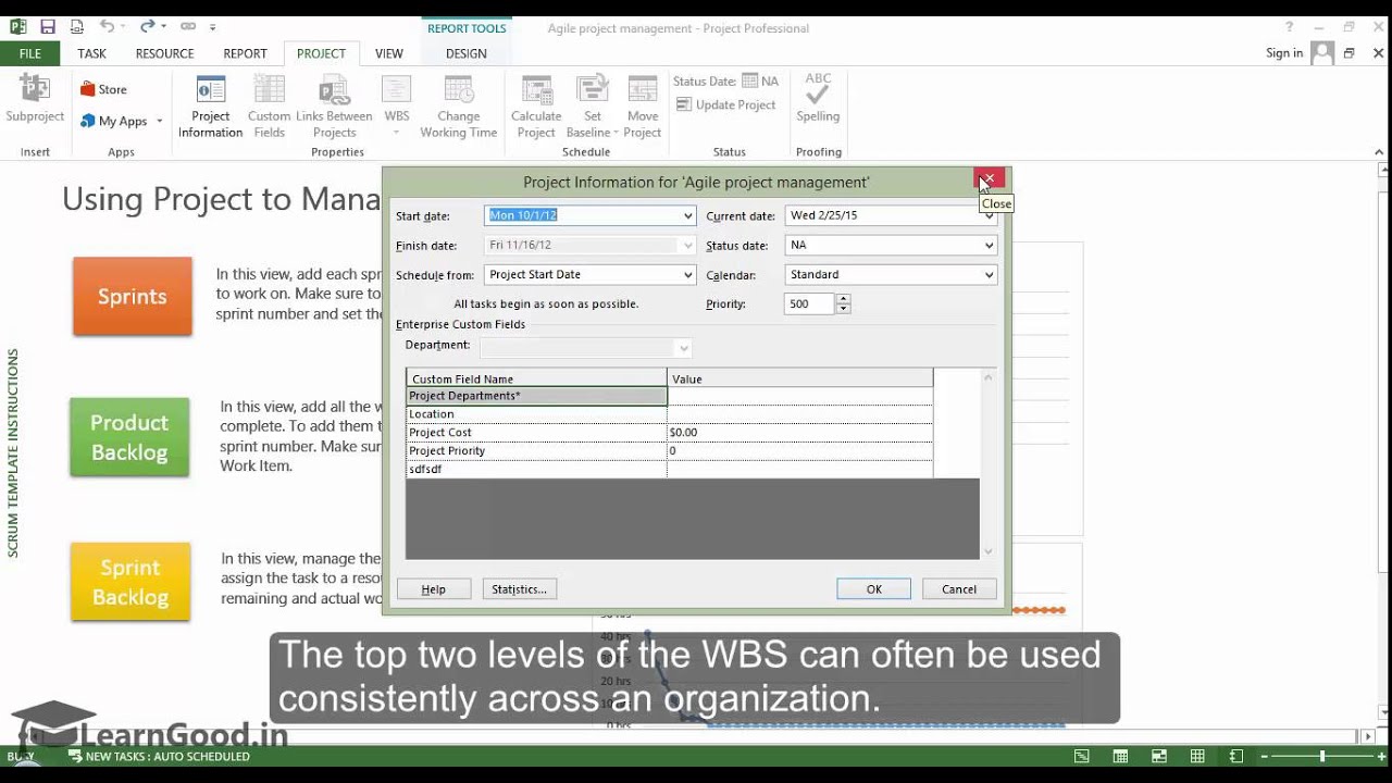 Microsoft Project 2013 Tutorial: Create new file from Template - Part 6 of 55