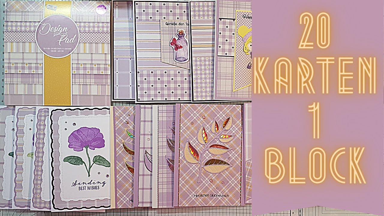 20 Karten 1 Block von Action | 15x15 CM Block | Gelb und Lila | #craftsensation #kartenbasteln