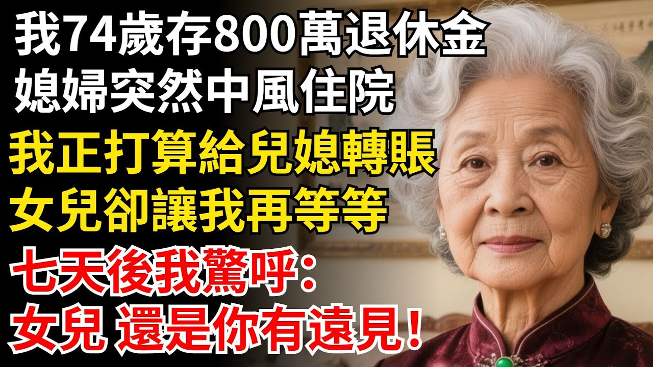 我74歲 存下800萬退休金，媳婦突然中風住院。我正打算給兒媳轉賬，女兒卻讓我再等等，七天後我驚呼：還是女兒有遠見！#晚年生活#中老年生活#為人處世#生活經驗#情感故事