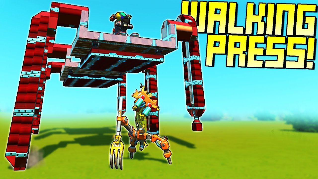 Impractical Weapons: A Walking Hydraulic Press?! - Scrap Mechanic Gameplay