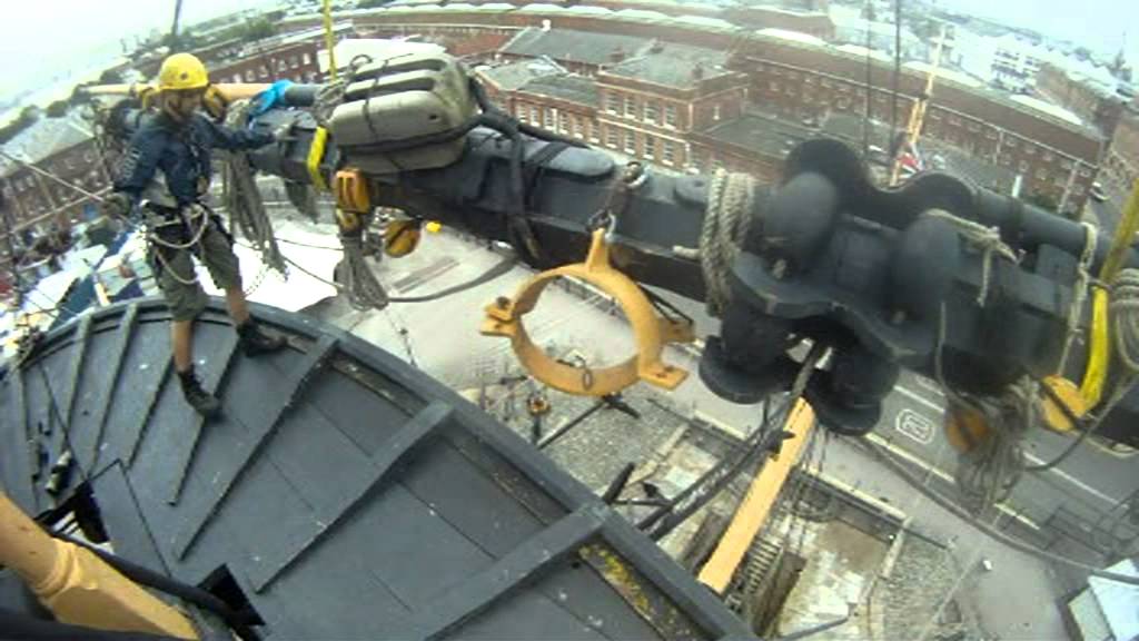 HMS Victory Removal of the Fore topsail yard - footage from above the ship!