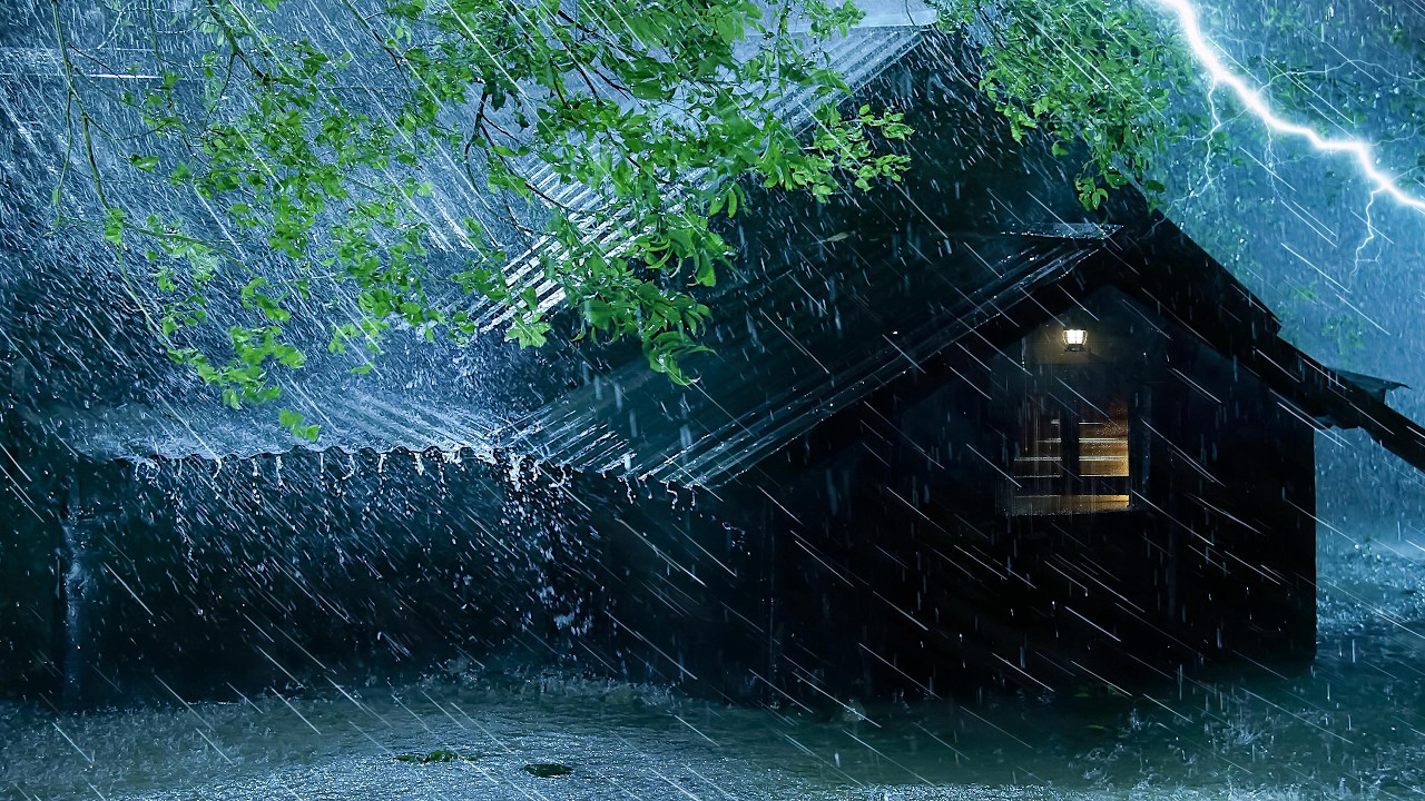 Deep Sleep Instantly with Heavy Rainstorm falling on Night Metal Roof & Powerful Thunder