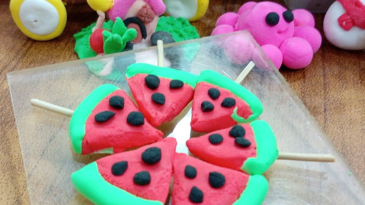 How to make fruits with clay||how to make miniature watermelon with clay #fruit