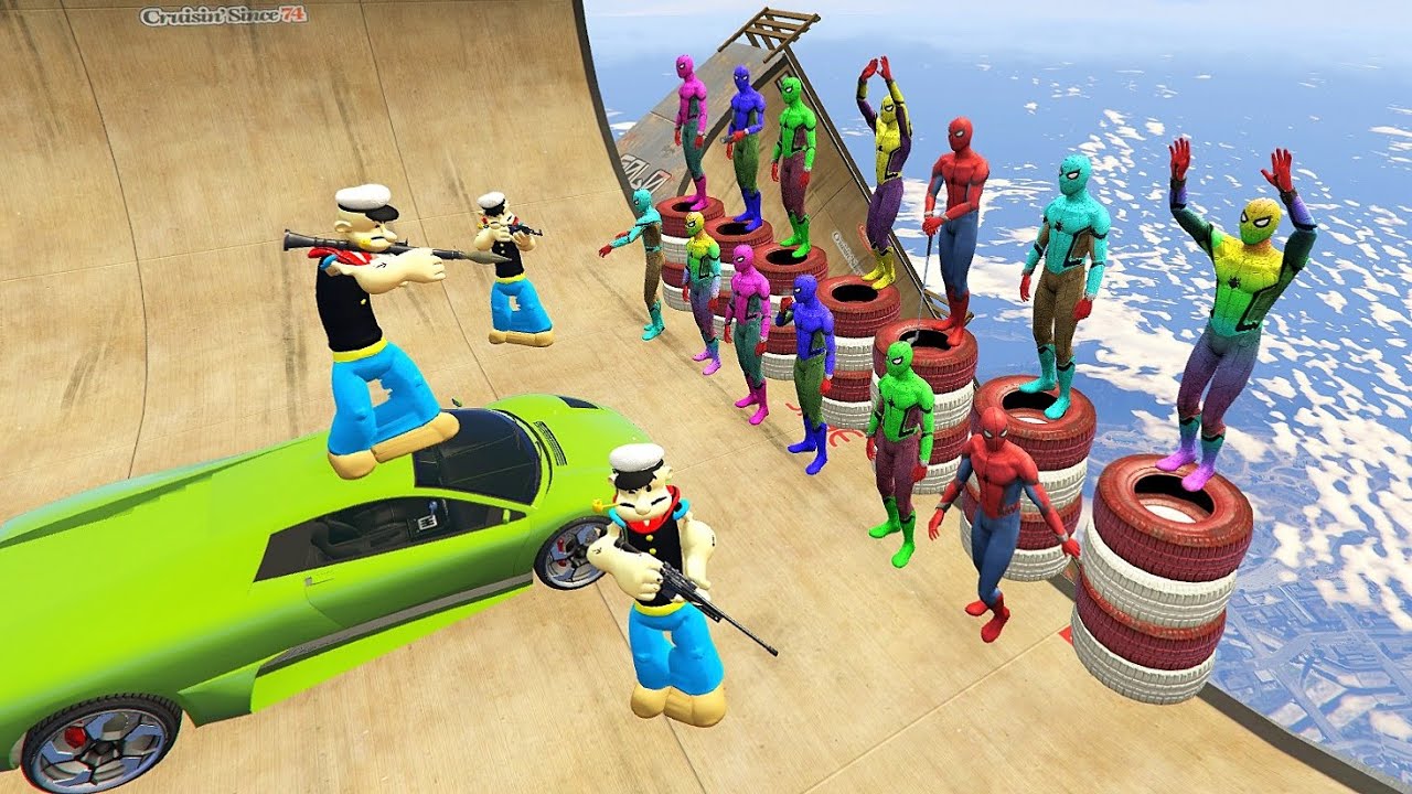 GTA 5 Funny Ragdolls Popeye Vs SPIDERMAN Epic (Euphoria Physics, Ragdolls, Fails, Funny Moments)