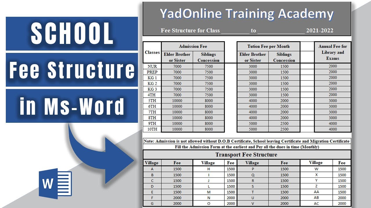 How to create Fee Structure for school college or University in Ms word 2019 || Making Fee Structure