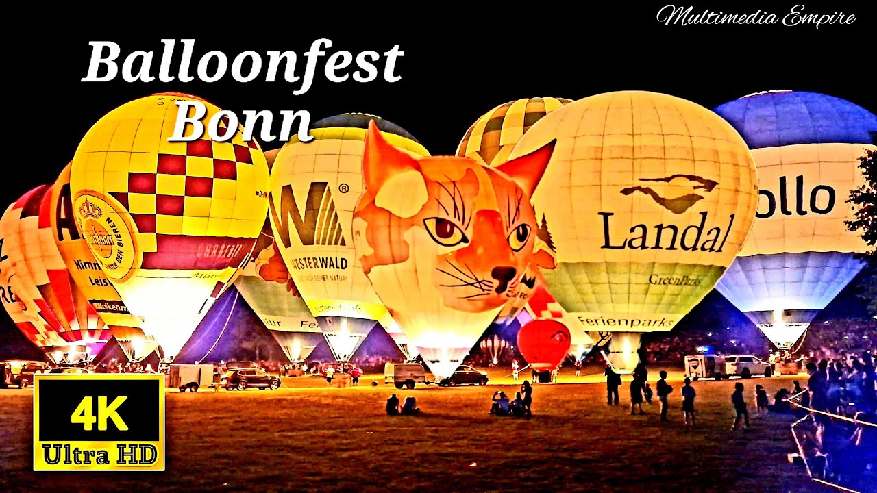 Hot air balloon festival Bonn | Balloon Night Glowing Show | 4k Ultra HD