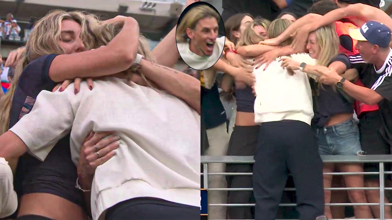 Emotional coach Sebastian Beccacece climbs Hug his Wife and Girls after Win Ecuador vs Germany 2-1