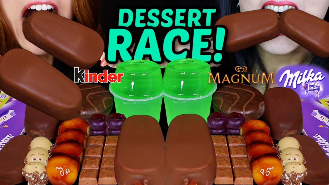 ASMR LEFTOVER DESSERT RACE! MAGNUM ICE CREAM BARS, MILKA CHOCOLATE BAR, KINDER HAPPY HIPPO, DANGO 먹방