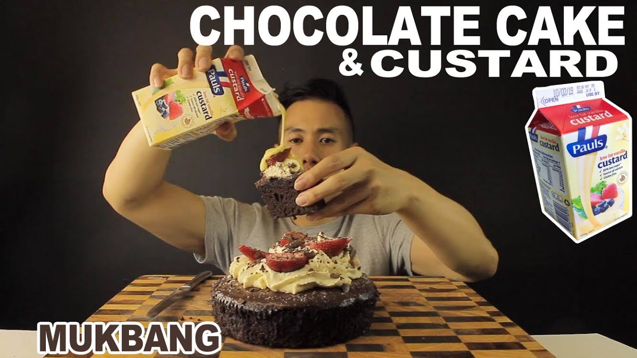 [MUKBANG] CHOCOLATE CAKE WITH CUSTARD-EATING WITH MY HANDS!