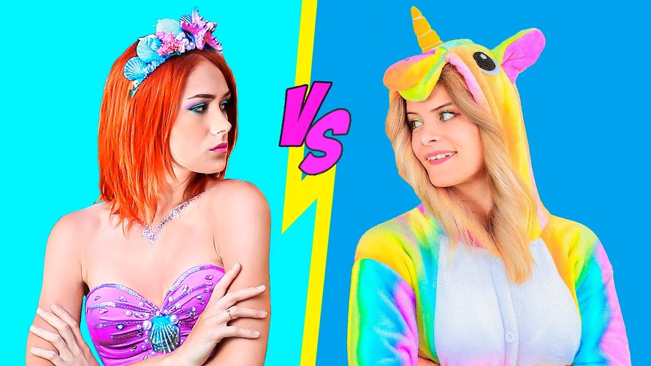 12 DIY Einhorn vs Meerjungfrau Morgenroutine Hacks und Kunsthandwerk