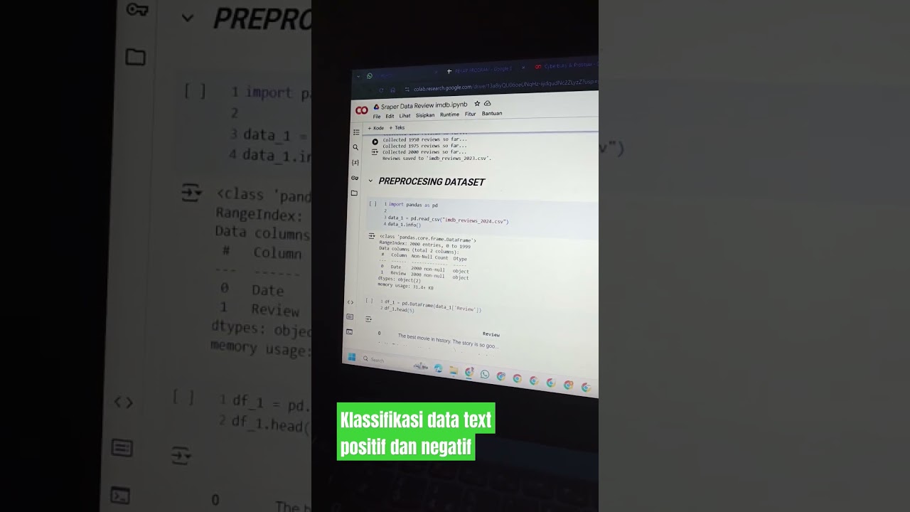 Klassifikasi data text positif dan negatif 