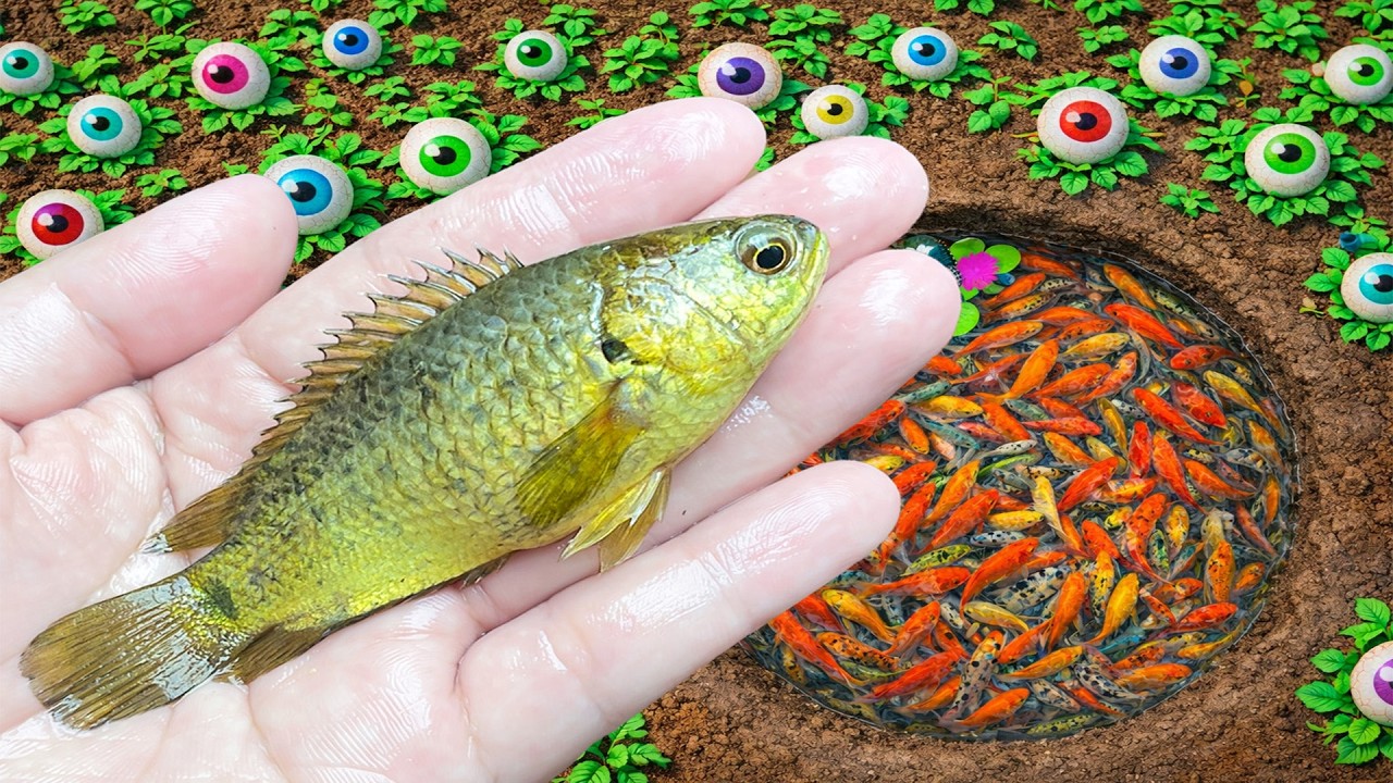 Amazing Catch Climbing Fish in Small Ponds, Mosaic Guppy Fish, Neon Fish, Goldfish, Ali Fish, Carp