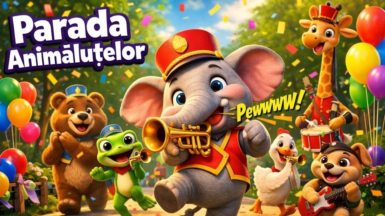 🐘 Elefantul Trompetist 🎺 | 🦁 Parada Animăluțelor🎵🐸 | Cântec amuzant cu Animale ⭐🦒TraLaPici