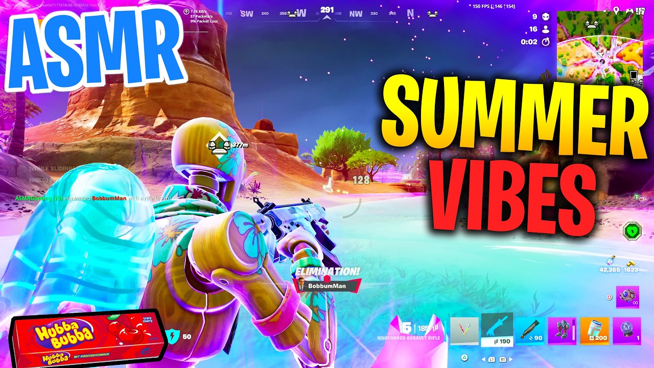 ASMR Gaming 😴 Fortnite Chill Summer Vibes Relaxing Gum Chewing 🎮🎧 Controller Sounds + Whispers💤