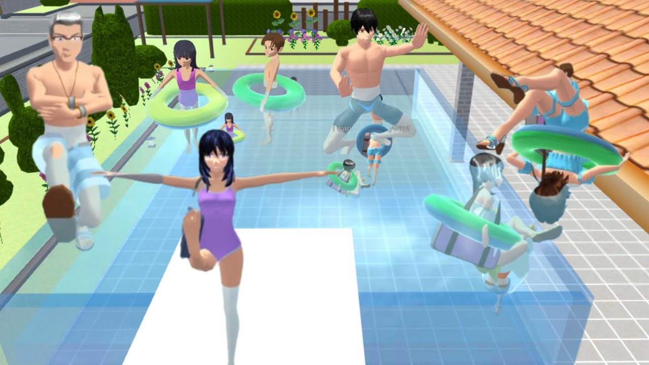 mandi kolam bareng teman teman drama sakura school simulator