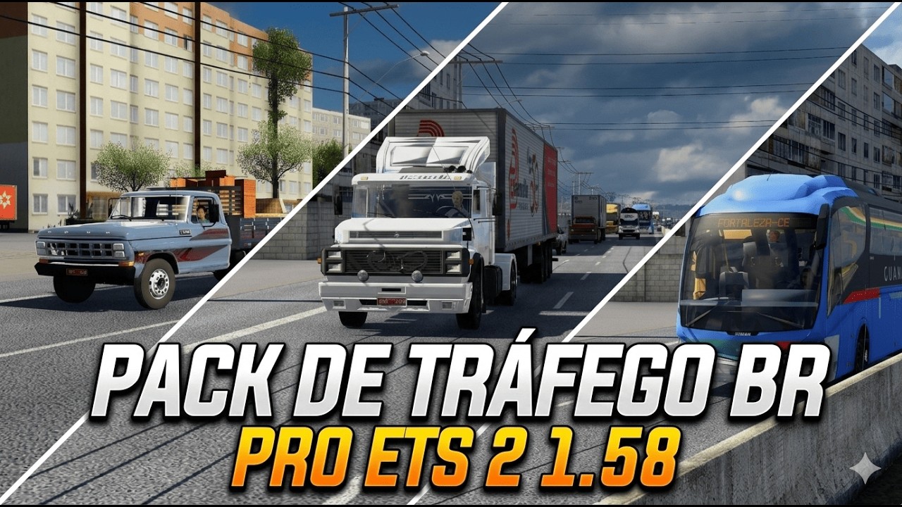 PACK DE TRÁFEGO BR PARA ETS 2 1.58! (Caminhões, Ônibus e Reboques Reais)