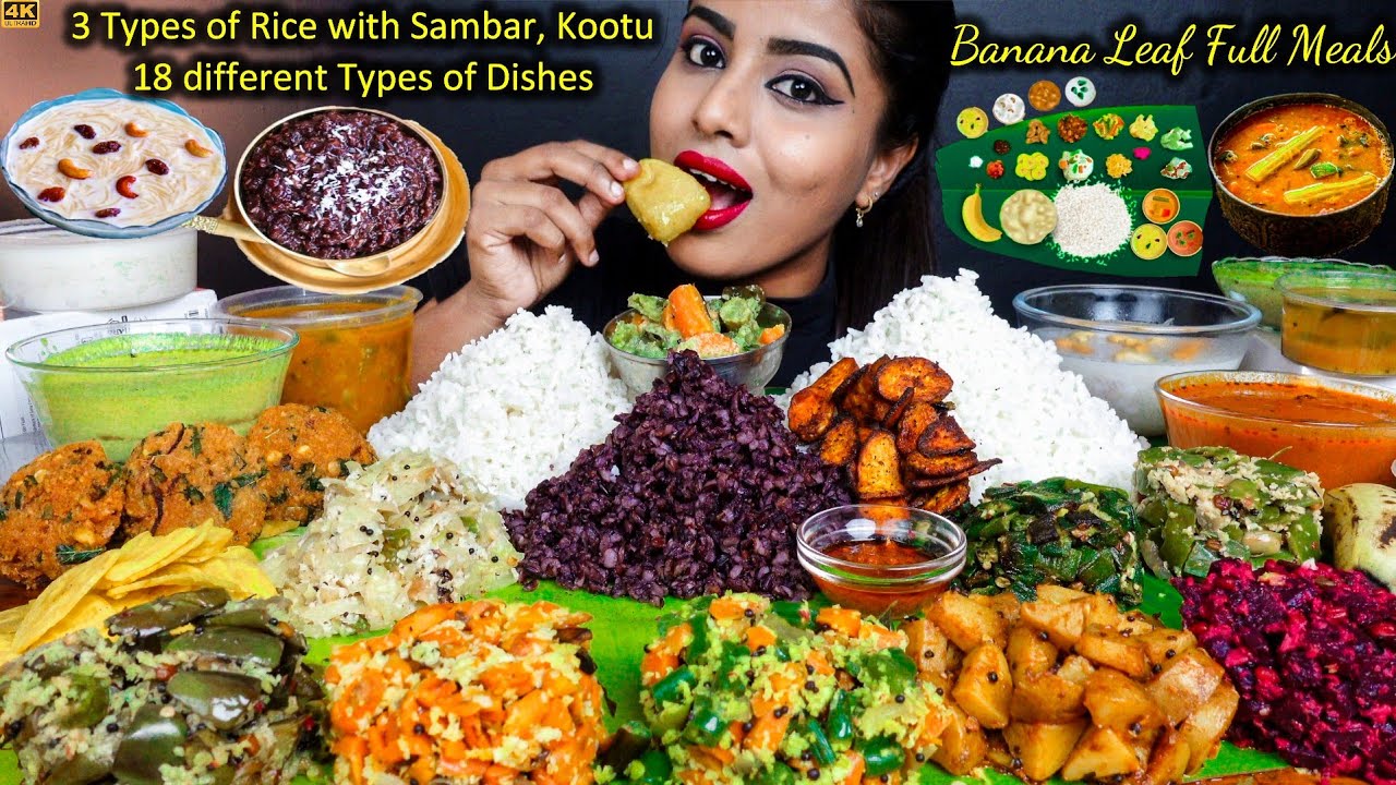 ASMR South Indian Thali Sadhya with Rice,Kheer,Sambar,Veg Stir Fry ASMR Eating Food Challenge Video