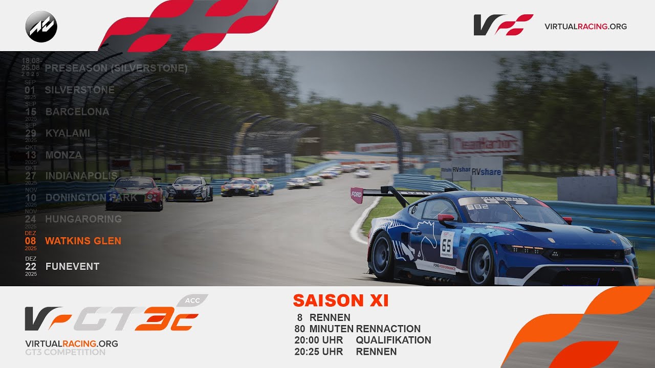 ACC | VRGT3C X - GT3 Championship | Event 8 |Watkins Glen | virtualracing.org