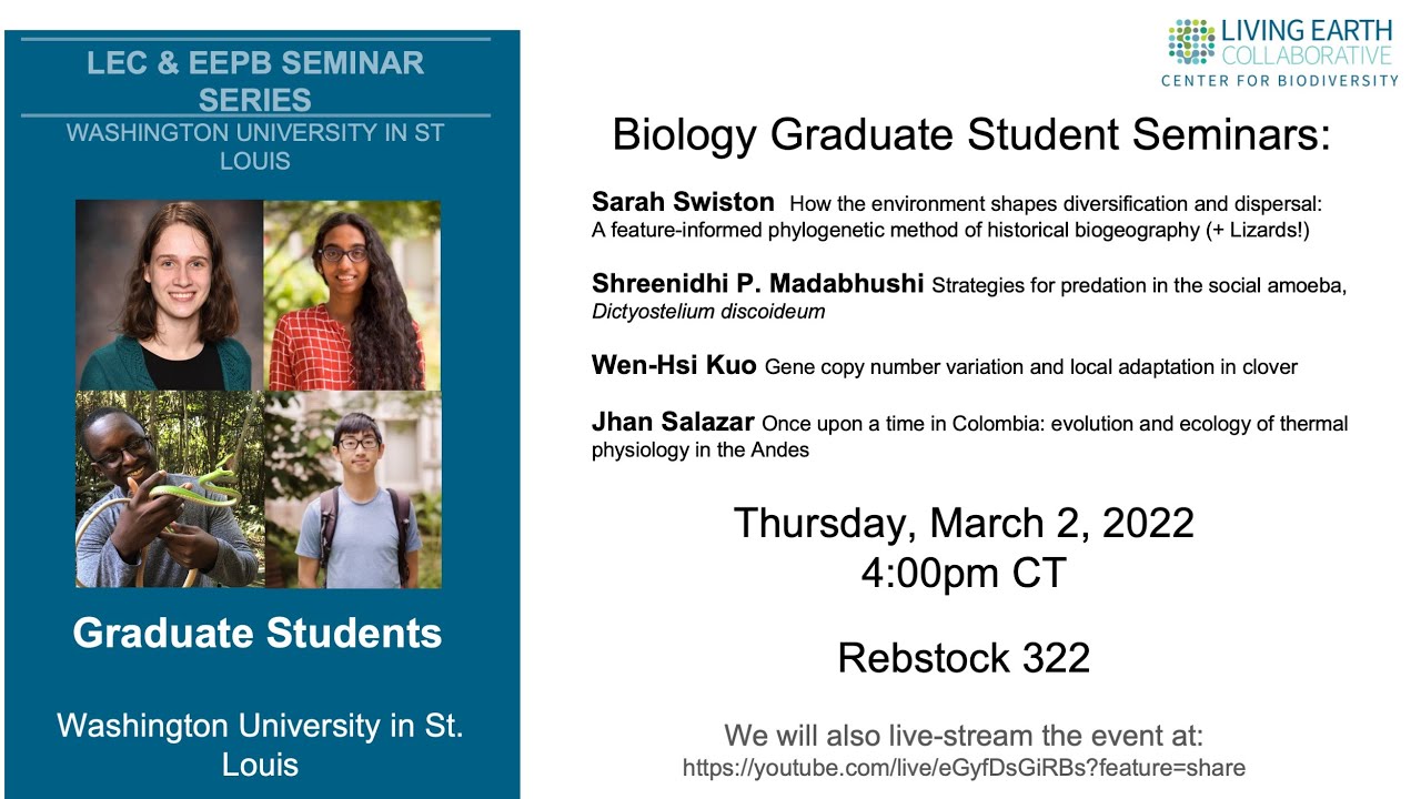 Biology Graduate Student Seminar: Sarah Swiston, S. Madabhushi, Wen-Hsi Kuo, Jhan Salazar