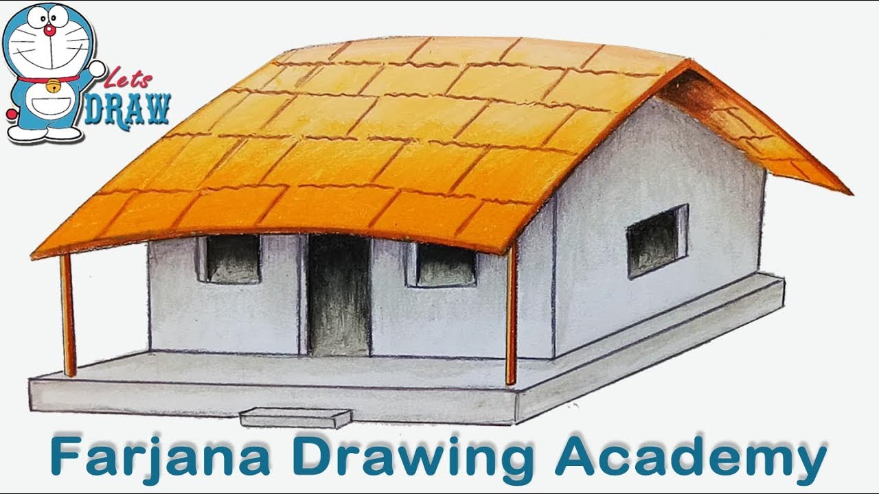 How to draw House with coloring technique step by step (very easy)