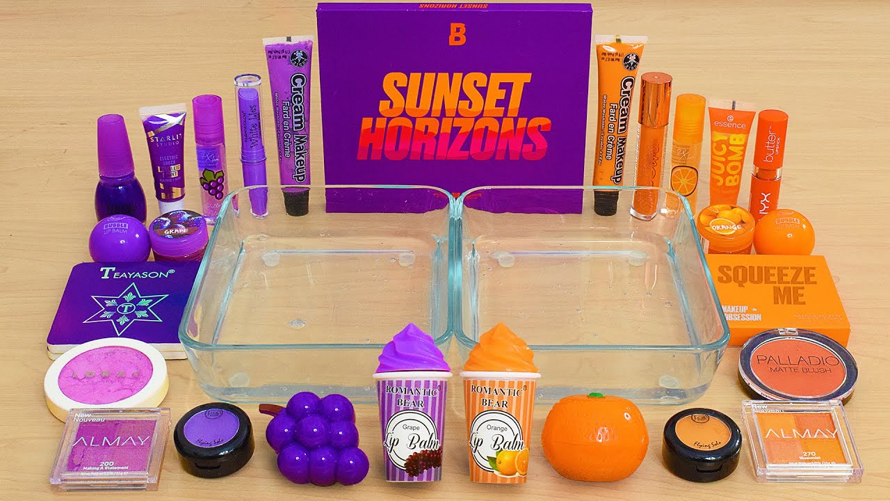 Grape vs Orange - Mixing Makeup Eyeshadow Into Slime ASMR