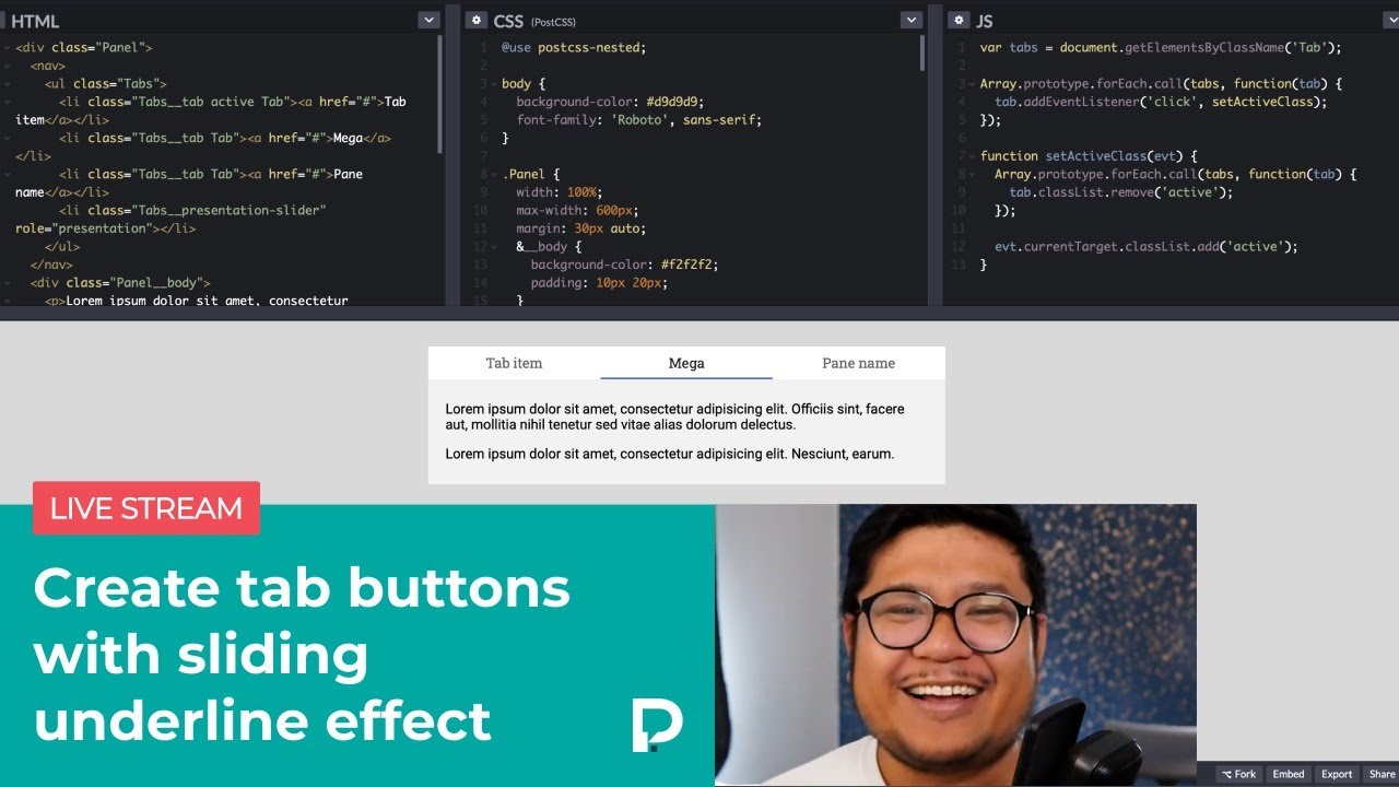 Create tab buttons with sliding underline effect in Webflow