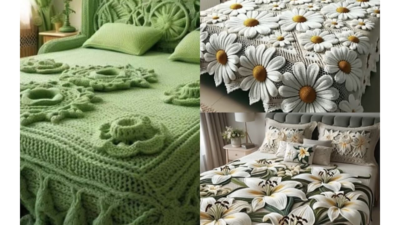 Beautiful bed sheet model knitted with wool (share ideas)#knitted #crochet #bedsheets