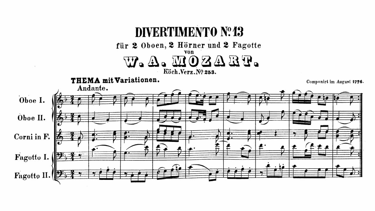 Mozart: Divertimento No. 13 in F major, K. 253 (with Score)