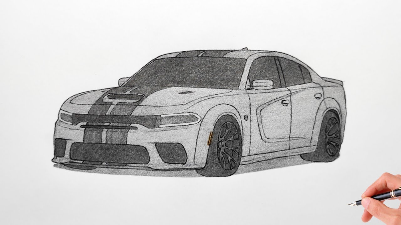 How to draw a DODGE CHARGER SRT HELLCAT REDEYE 2020 / drawing dodge charger widebody 2019 car