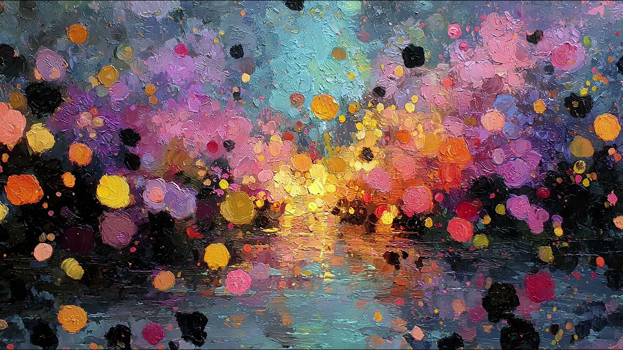 Abstract color explosion oil painting. 1 hour 4K TV Wall Art screensaver.
