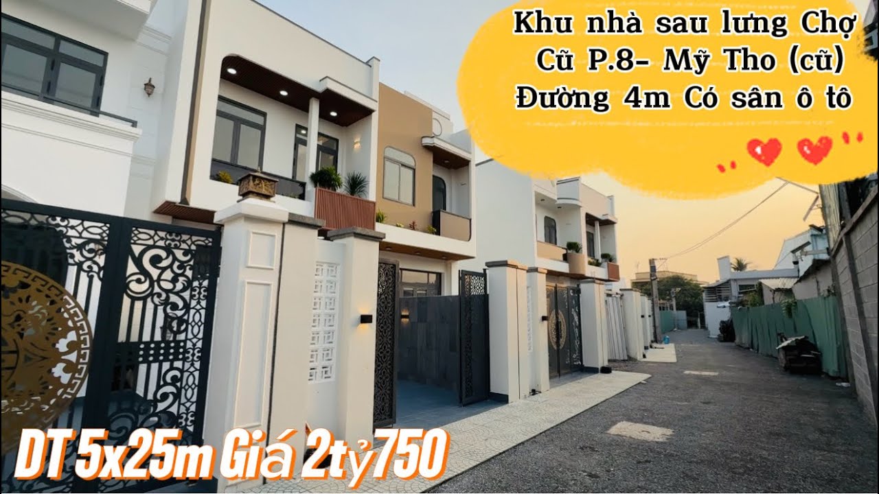 Tập 109- 4 căn nhà sau lưng Chợ Cũ P.8 TP.Mỹ Tho (cũ) Có sân đậu ô tô, DT 5x25m 3PN, Giá tốt 2tỷ750