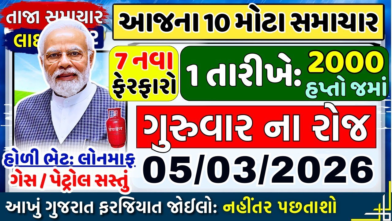 આજના તાજા સમાચાર/ 1 તારીખથી નવા ફેરફારો, ગેસ-પેટ્રોલ, 22મો હપ્તો, હોળી ભેટ: લોનમાફ / khedut samachar