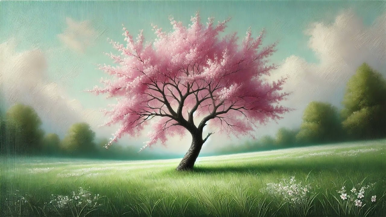 🌸 Cherry Blossom Tree - Oil Painting Backdrop | 4K TV ART | Peaceful Spring Meadow ✨