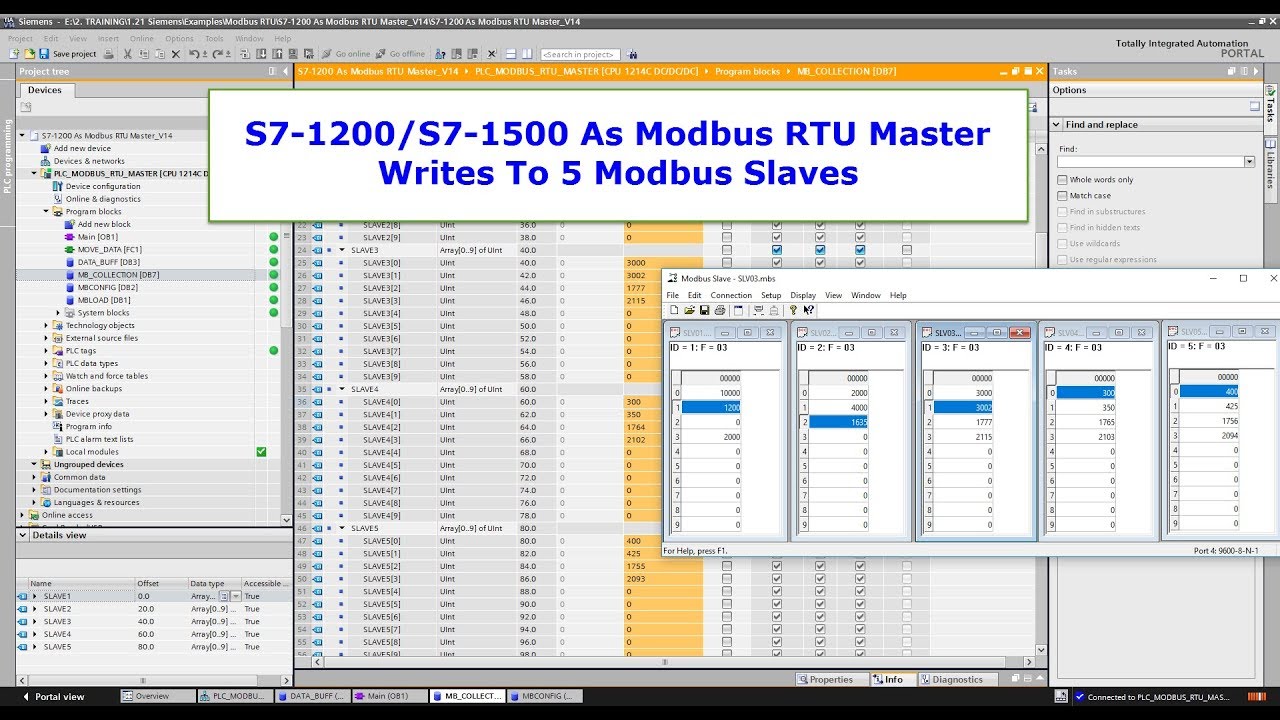 💢 S7 1200/S7-1500 As Modbus RTU Master Write To 5 Modbus Slaves