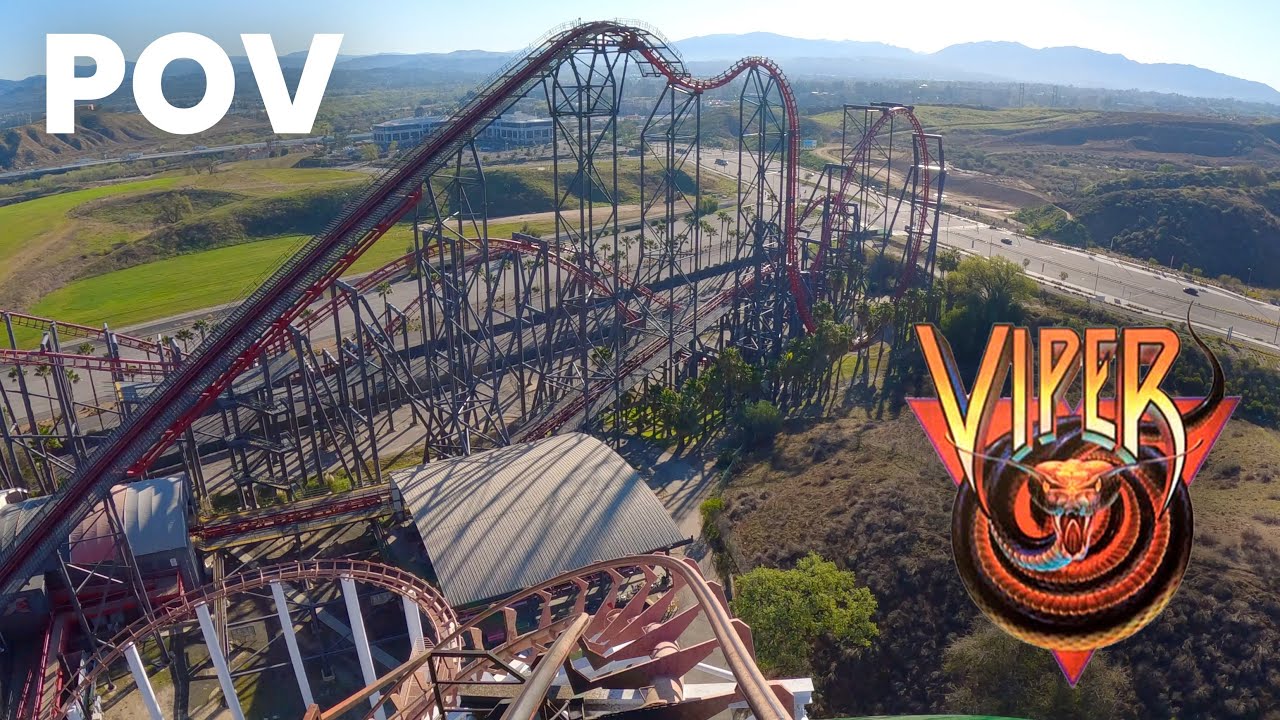 Viper Front Row POV Six Flags Magic Mountain | Arrow's Largest Custom Looping Coaster