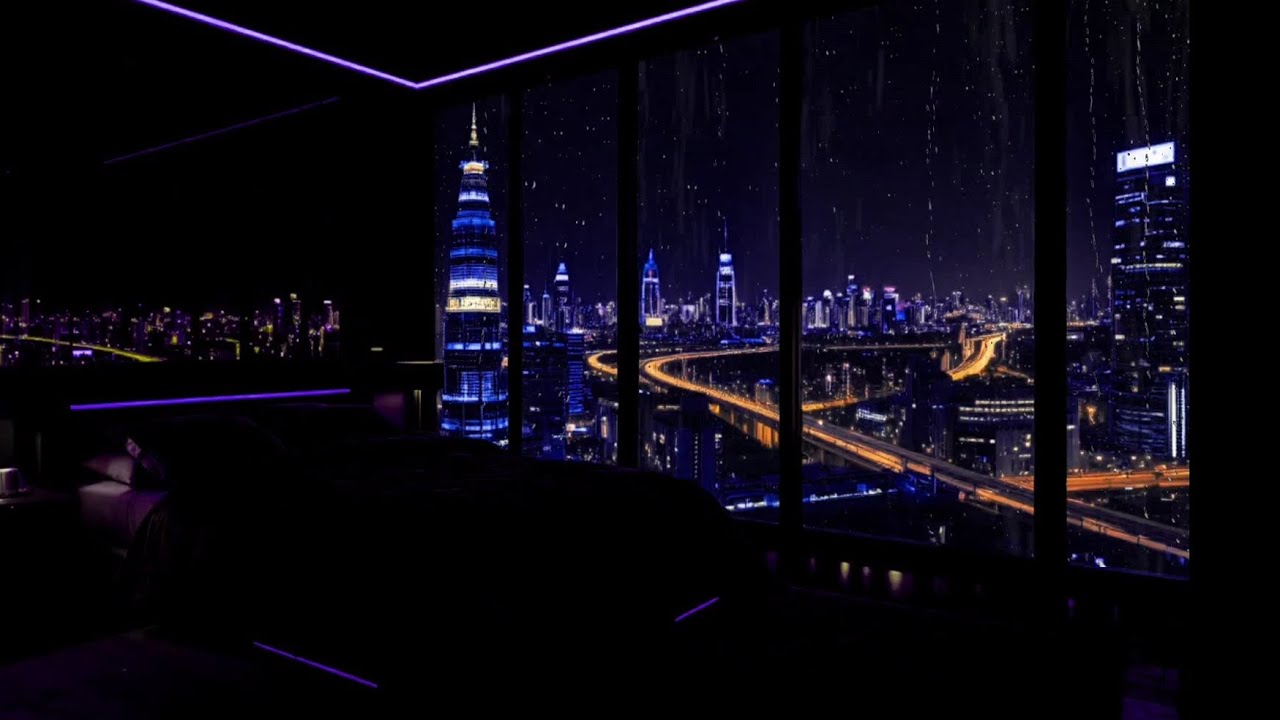 (No Ads) Rainy Night in Luxury NYC Apartment | Peaceful City Views & Soft Rain Sounds for Deep Sleep