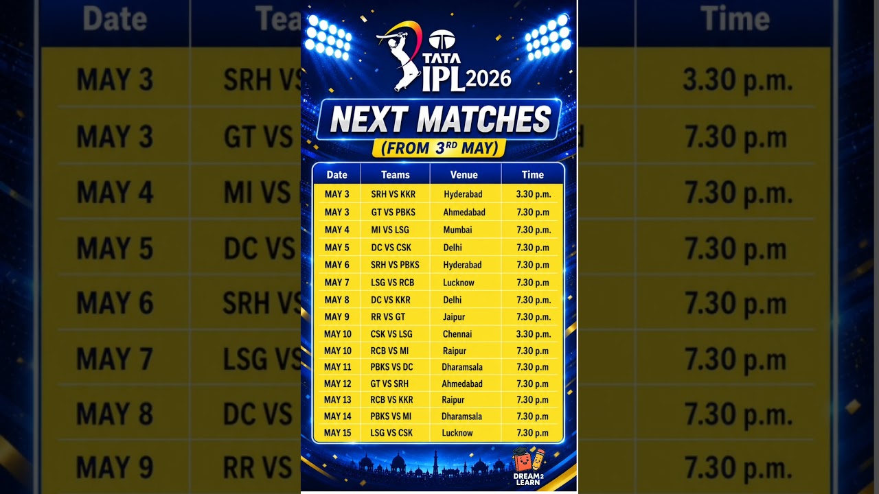 IPL 2026 Schedule/ IPL2026 Upcoming Matches #ipl2026 #ipl #cricket #rcb #rr #csk #shorts #viral