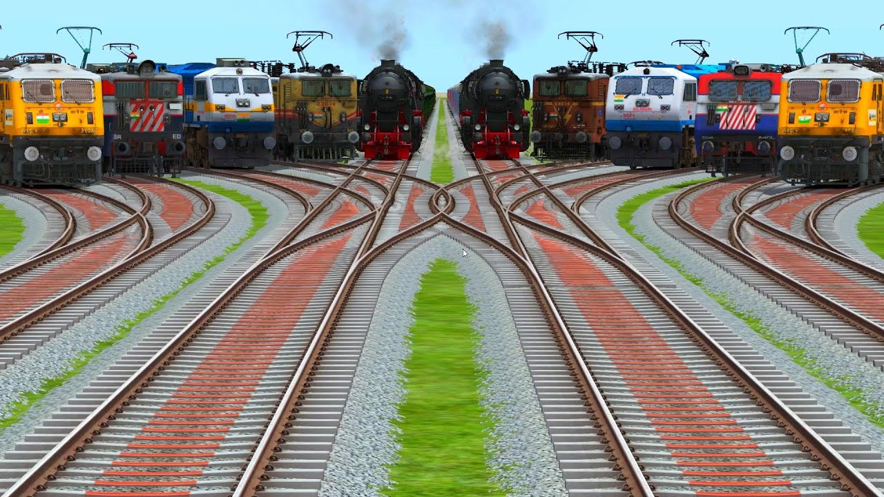 X Gaming Trains Run At Curve 🕌Branche Railroad Crossing Tracks-indian railways beamng drive train