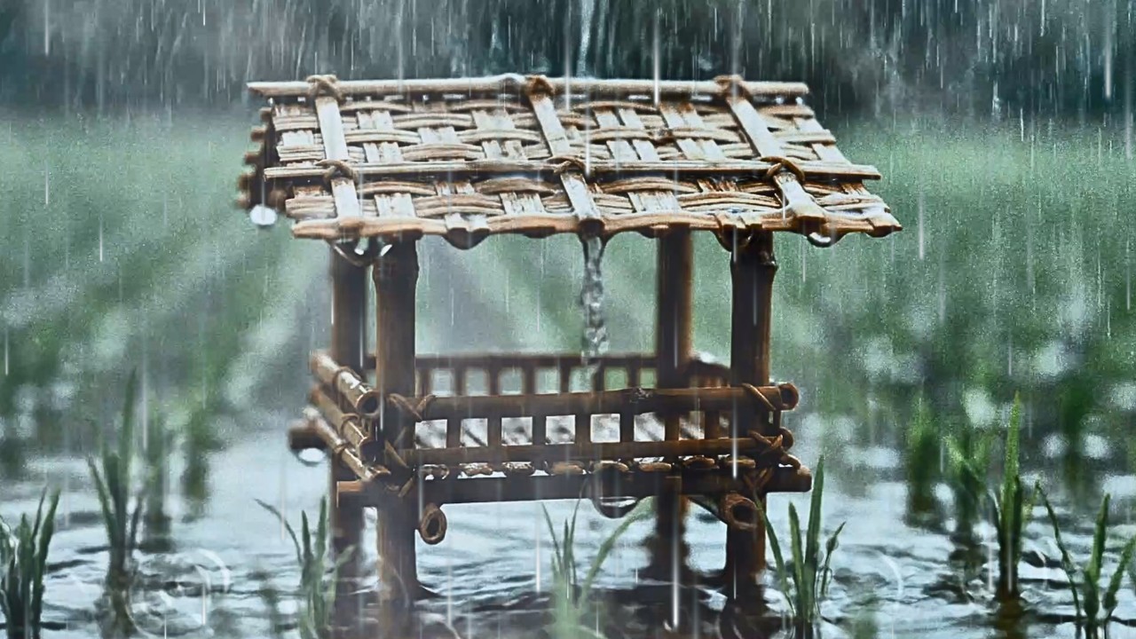 Cozy Paddy Field Hut in Heavy Rain 🌙 Gentle Rain Sounds for Insomnia Relief