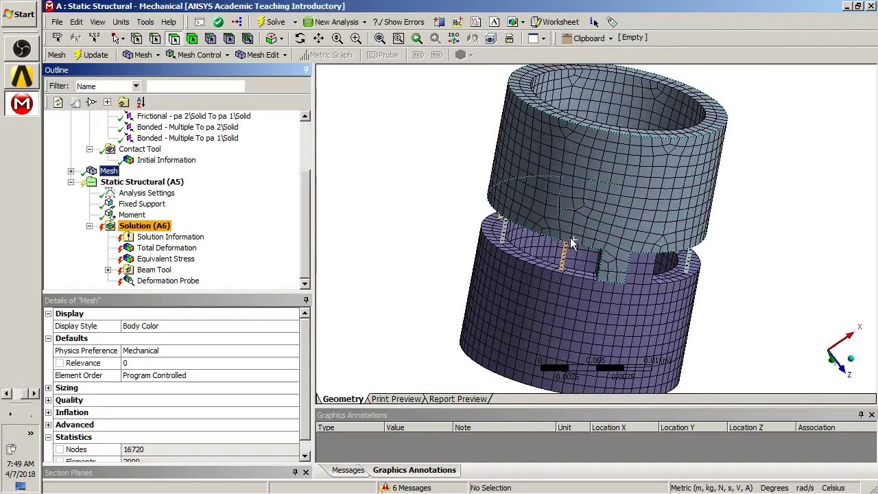 Beam elements bonded to solid elements and frictional contact