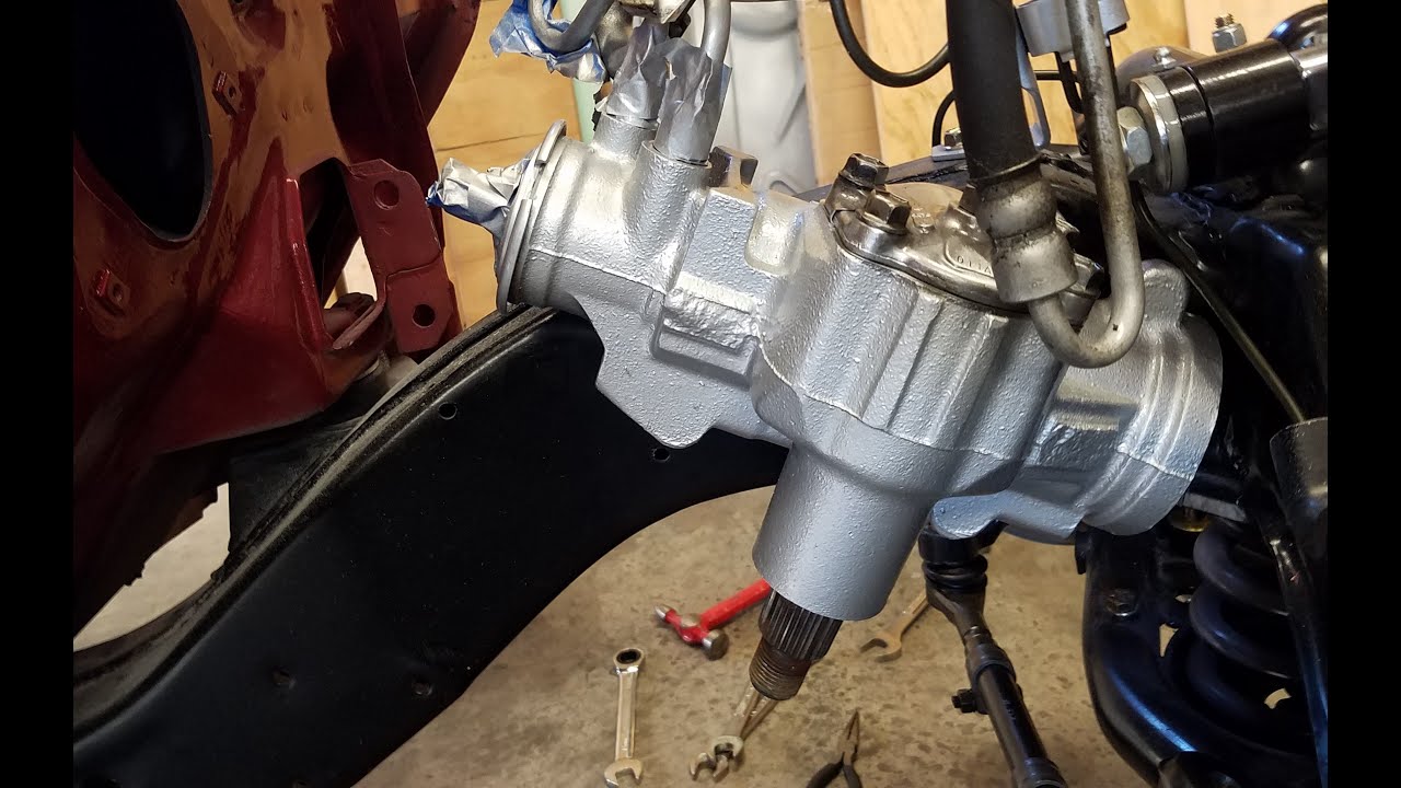 69 Camaro: Engine install on subframe, steering box swap.