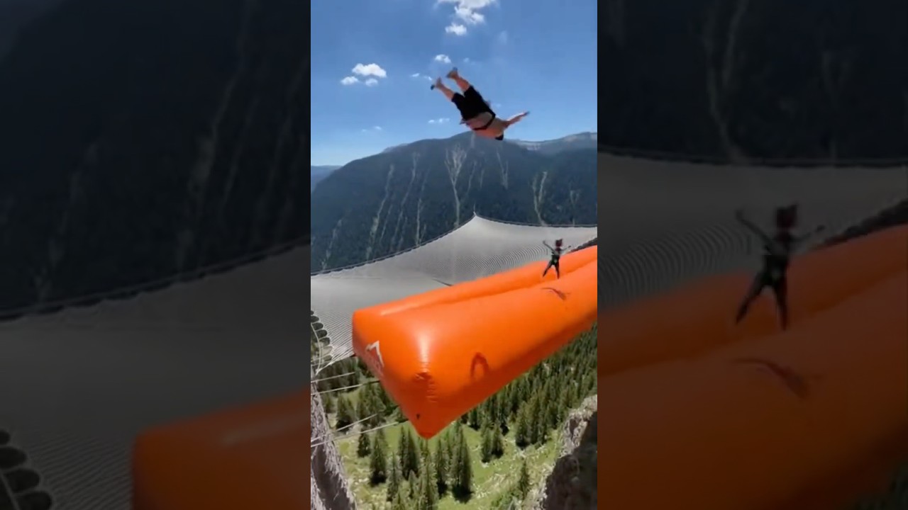 Crazy Funky Chaos on Cliff Airbag #airbag #travel #jump #funny #shortvideo