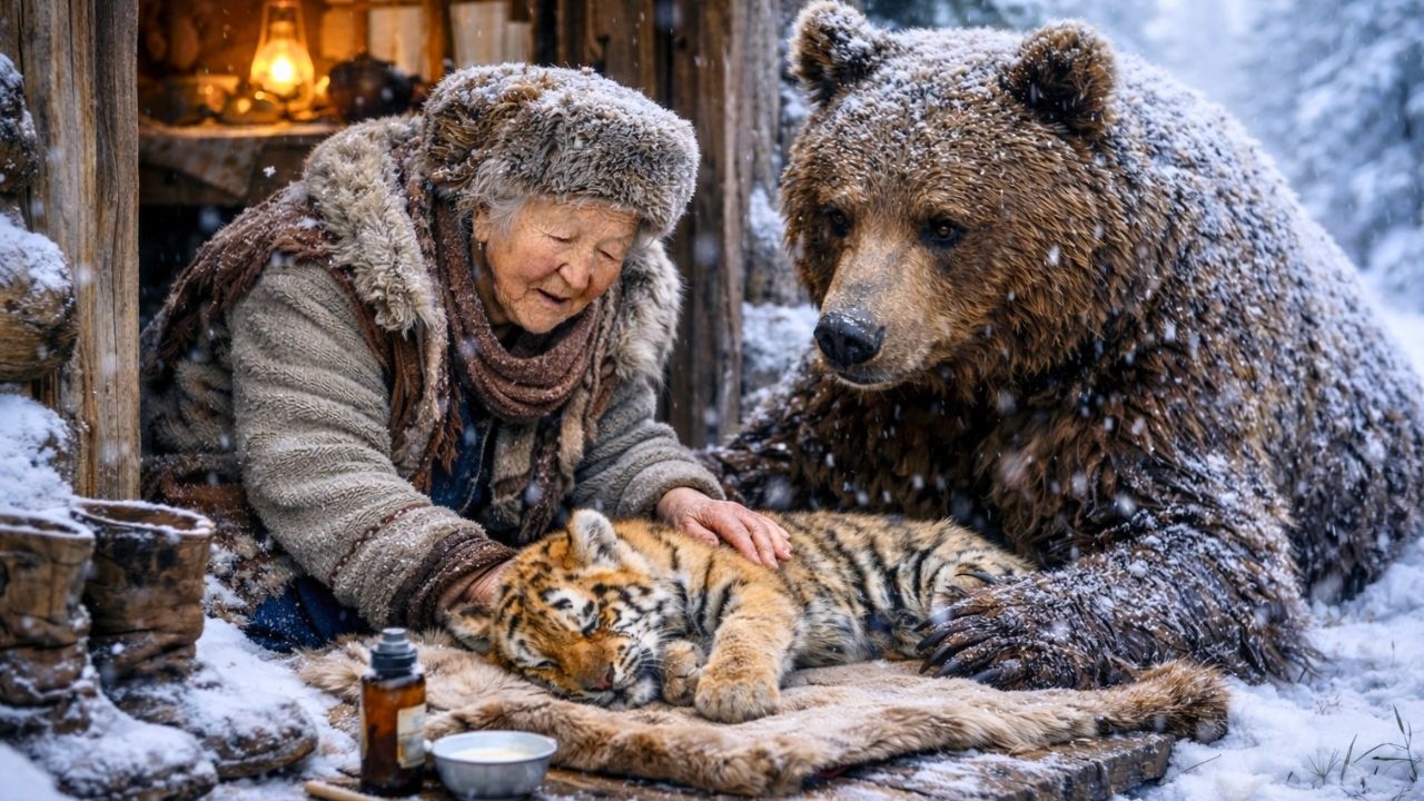 🐻A wild bear brought a sick tiger cub to the home of an 80-year-old woman – what happened next?