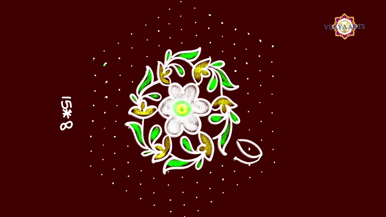 (13×7) dots | Easy rangoli |  simple and easy rangoli daily rangoli |🌸🌺🌻🌹🌷🌼💐🍃🍀🐠🦚🦆 rangoli