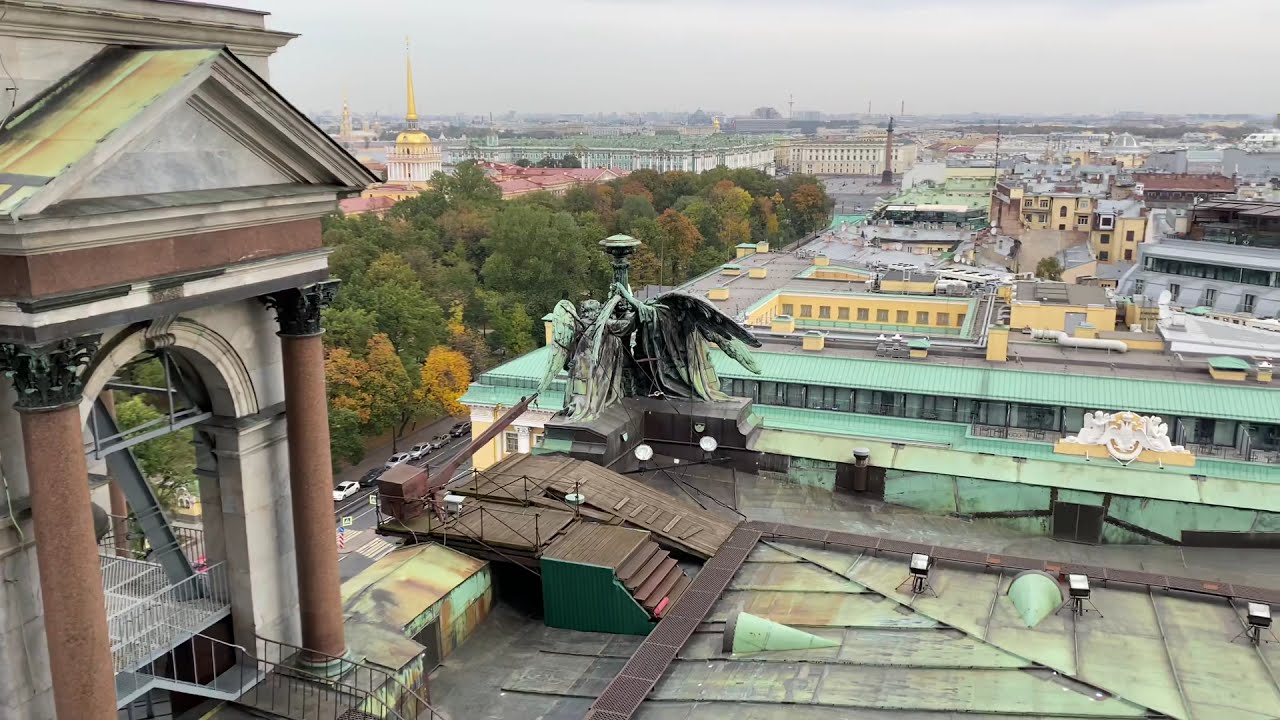 The observation deck of St. Isaac's Cathedral offers a magnificent panoramic view of St. Petersburg.