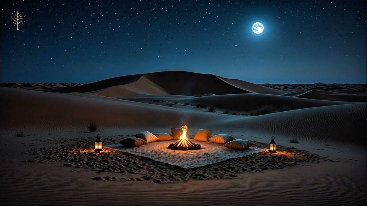 Desert Night Campfire Ambience 🌙| Moonlit Sahara Relaxation for Deep Sleep & Meditation (90 Minutes)