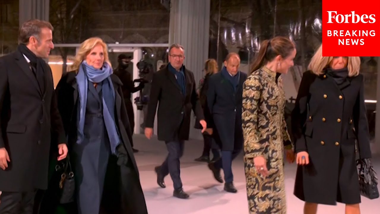 WATCH: First Lady Jill Biden And Ashley Biden Greet President Macron At Notre Dam Opening Ceremony